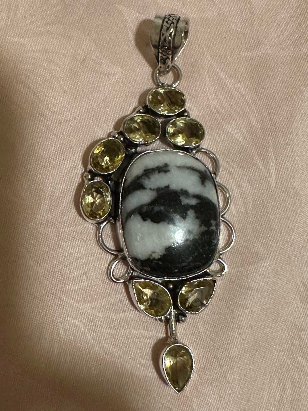 Real natural Buffalo Turquoise crystal and Citrine Gemstone Handmade Pendant